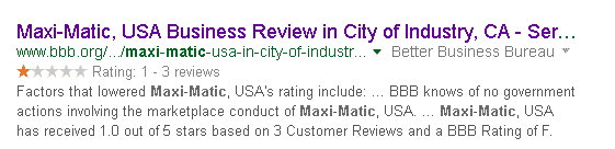 Maxi Matic BBB rating for pressure cookers